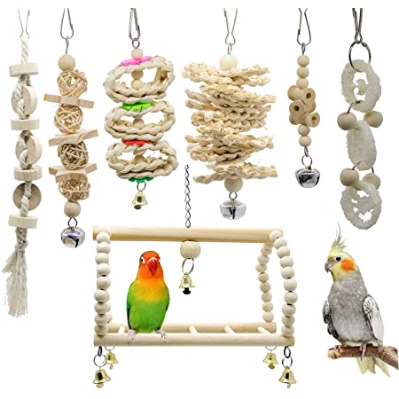 【 すぐ届く 】iikuru インコ おもちゃ 吊り下げ 鳥 止まり木 ブランコ 木製 かわいい 小鳥 とまり木 はしご ボール セキセイ アスレチック 玩具 y443