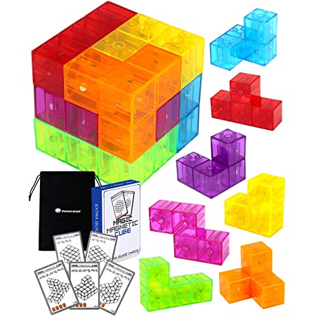 XMD マグネットパズルブロック 魔方 最強大脳ゲーム 賢人パズル Magnetic Cube Blocks マジックキューブ マグネットおもちゃ 磁石ブロック 積み木 誕生日 入園 クリスマス プレゼント (マルチカラー 魔方)