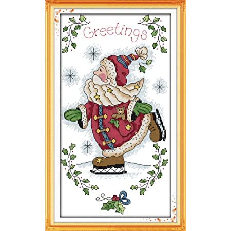 クロスステッチ刺繍キット Awesocrafts サンタクローススケートクリスマス 図柄印刷 DIY 初心者ホームの装飾 Cross Stitch (スケート)