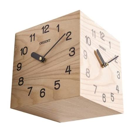 クロック デザイン 時計 壁掛け時計 おしゃれ 木製掛け時計 両面創意クロック 無垢 木製指針 四角い 木製時計 天然木 連続秒針 静音 部屋装飾 プレゼント YKFN