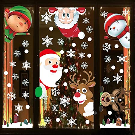 YULOONGクリスマスの静電気ステッカー サンタクロースクリスマスツリー雪だるま スノーフレーク白鹿DIYドアと窓の壁画ステッカー動くことができる 両面