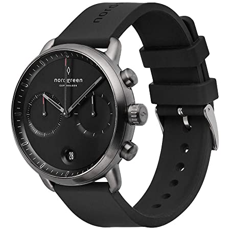 Nordgreen［ノードグリーン］ 【Pioneer】 メンズのガンメタル の42mm クロノグラフ ブラック ダイヤル ブラック ラバー 腕時計ベルト