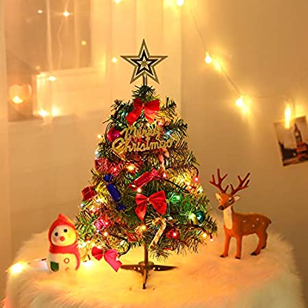 クリスマスツリー 50cm イルミネーション付き 卓上 ミニツリー クリスマスオーナメント LEDライト付き おしゃれ キラキラ 雰囲気満々 暖かい 簡単な組立品 飾り 部屋 商店 おもちゃ プレゼント 20点セット