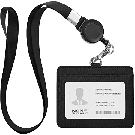 ROCONTRIP ID カードホルダー ネームホルダー 本革 横型 両面用 社員証・名札入れ・定期入れ・パスケース カードケース ネックストラップ付 2つポケット (ブラウン)