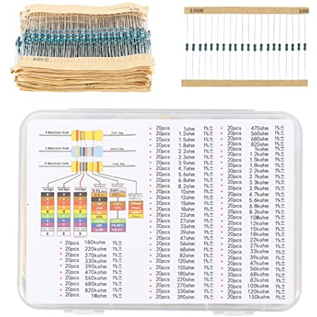 WayinTop 発光ダイオード 金属皮膜抵抗器 セット 5mmLED 砲弾型 白/黄/緑/赤/青 40個ずつ 合計200個 抵抗器 10Ω~1MΩ 30種類 20本ずつ 合計600個 800pcs入り