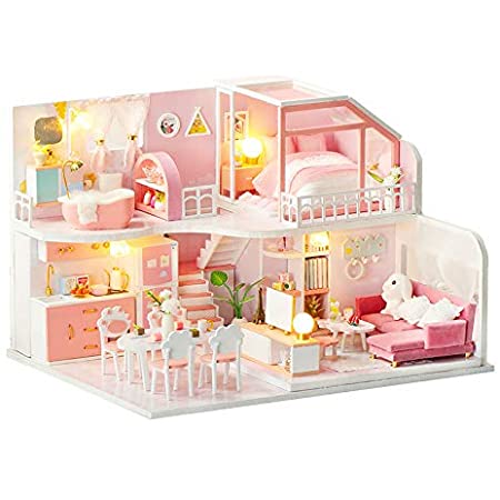 CUTEROOM DIY木製ドールハウス 手作りキット ミニチュアコレクション プレゼント 引っ越し祝い贈り物 LEDライト付き