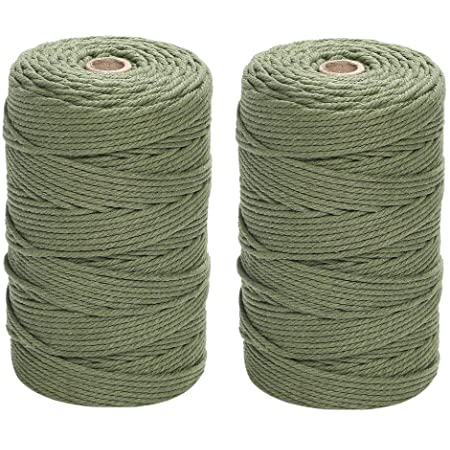 ナチュラルコットン マクラメ 紐 コード ロープ 3mm 綿紐 DIY マクラメ編み 2個セット Gany (グリーン, 200m×2個)