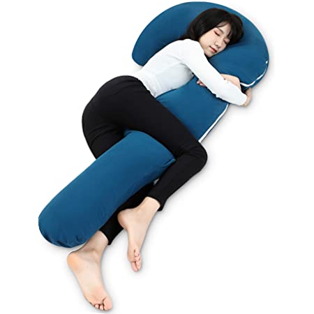 【Amazon.co.jp 限定】クモリ(Kumori) 抱き枕 洗える 横向き寝 枕 綿・ネイビー 標準-120X50X20cm タツノオトシゴ型 綿100%カバー付き