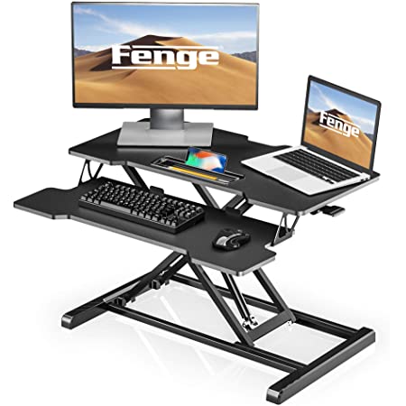 Fenge スタンディングデスク 高さ調整可 昇降式デスク オフィスワークテーブル キーボード台付き 机上デスク SD315001WB