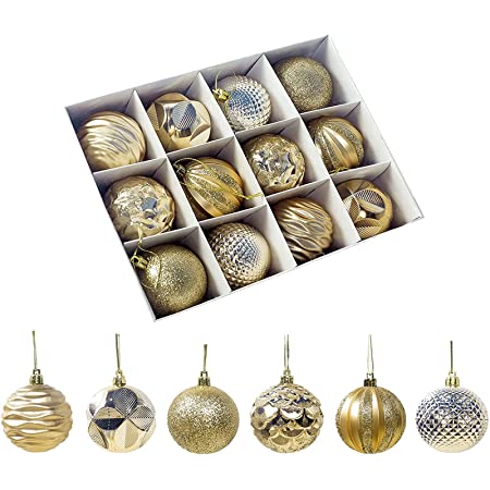 SZsic クリスマスツリー オーナメント 16個入り 銅金色 北欧風 ボールクリスマス ツリー 飾り 飾り付け(ゴールド)