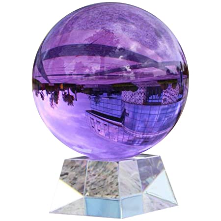 （イスイ）YISHUI K9 クリスタルボール パープル アメジスト 天然石 水晶球 紫水晶 風水グッズ ギフトガラス台座 拭き取り布 収納・携帯用袋付き HP0268 (ガラス台座, 50ｍｍ)