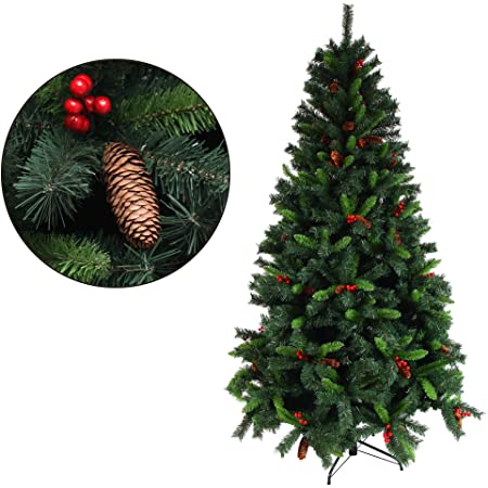 クリスマスツリー　枝大幅増量タイプ 松ぼっくり付き、赤い実付き、おしゃれな クリスマスツリー 180CM KSBM