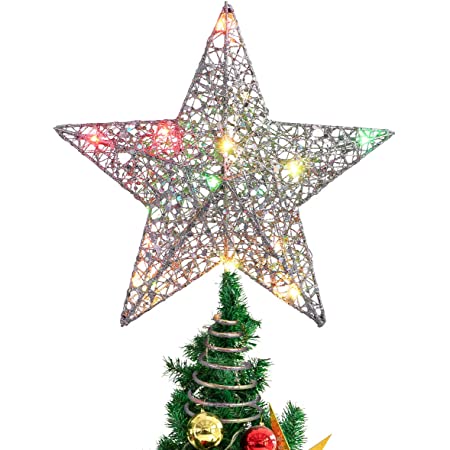 Giyomi クリスマスツリー トップライト 立体　星型 LED オーナメント スター イルミネーション 自動点滅 線5ｍ 店舗　自宅　パーティー (カラフル)