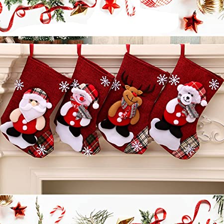Takelablaze 10枚セット クリスマスの靴下 サンタクロース 雪だるま 熊 トナカイ クリスマス ソックス クリスマスツリー 飾り 可愛い オーナメント プレゼント ギフト キャンディなど入れ