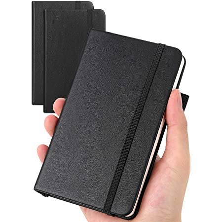 Feela ノートブック A6 黒 3冊セット B罫 6mm 横罫 合皮 ポケットサイズ ミニ ペン付き