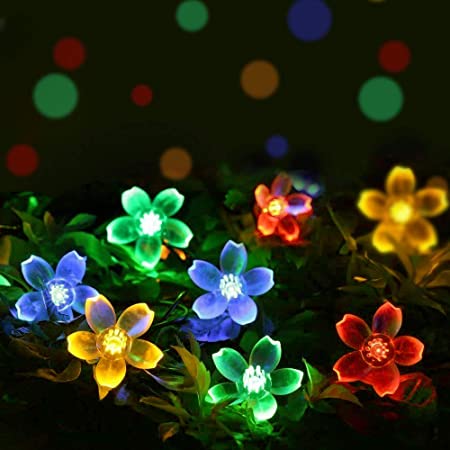 ソーラーストリングライト，Aifulo 50LED 7M 8モード イルミネーションライト IP65防水 ガーデンライト クリスマス/パーティー/アウトドア/誕生日/結婚式/祝日/新年/部屋/庭/屋内/屋外/祭り ソーラー充電式 LED 飾りライト 桜の模様（4色）
