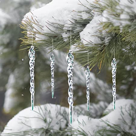 KUUQA クリスマス オーナメント 氷柱 クリスマスツリー 飾り 吊り上げ 雪の結晶 つらら アクリル 冬限定40個セット 糸付き