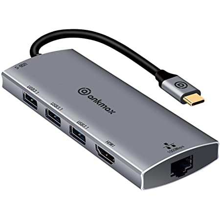 USB C ハブ Type C ハブ Ankmax P631HG USB ハブ [1Gbps LANポート/4K HDMIポート/60W PD急速充電Type-Cポート/USB3.1 ポート*3]，Type C ハブ有線LAN アダ, プター高速データ転送 アルミニウム コンパクト USBハブ, MacBook Air /MacBook Pro/ Surface GO/ Chromebook/ Samsung Galaxy Tab Pro/ HP Spectre/ ThinkPad/ Huawei Mat