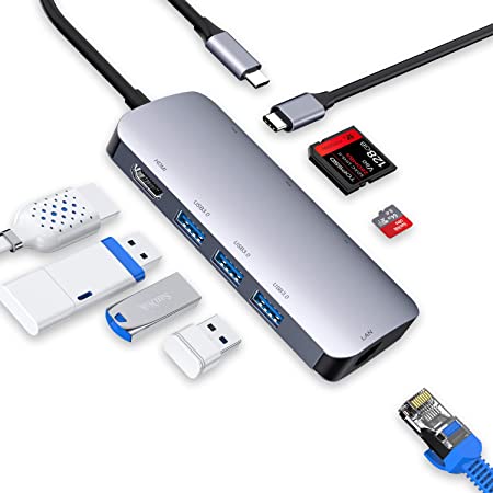 USB C ハブ Type C ハブ Ankmax P631HG USB ハブ [1Gbps LANポート/4K HDMIポート/60W PD急速充電Type-Cポート/USB3.1 ポート*3]，Type C ハブ有線LAN アダ, プター高速データ転送 アルミニウム コンパクト USBハブ, MacBook Air /MacBook Pro/ Surface GO/ Chromebook/ Samsung Galaxy Tab Pro/ HP Spectre/ ThinkPad/ Huawei Mat