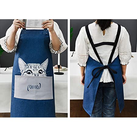 Akiraki エプロン H型 女性用 レディース メンズ 男女兼用 カフェエプロン キッチンエプロン 猫 猫柄 ネコ おもしろ ユニコーン 馬柄 ホワイト 前掛け ロング 仕事用 保育士 業務用 家庭用 料理 フリーサイズ ポケット付き