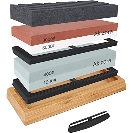 KIPTOP 砥石1000/8000サンディングブロック両面ナイフ削りマニュアル2 in 1砥石、キッチン用、木工用、滑り止めベースブレードアングルガイド付き、