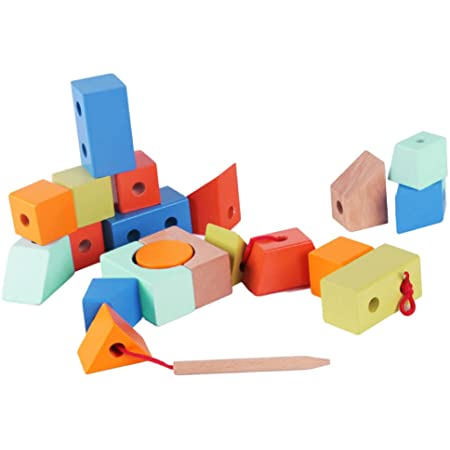 Sharplace 紐通し おもちゃ 知育 ひも通し ビーズブロック 木製 脳トレゲーム ひも通しおもちゃ 知育玩具