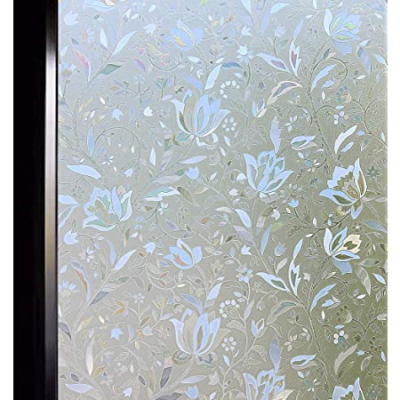 DUOFIRE 窓 めかくしシート 窓用フィルム ガラスフィルム 結露防止シート 台風対策 飛散防止 水で貼る・貼り直し可能目隠しシート 断熱 遮熱シート UVカット おしゃれな3Dチューリップ柄(0.9M X 2M)