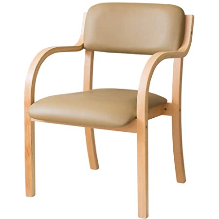 3244(ミツヨシ) ダイニングチェア (肘付) 介護椅子 肘付き スタッキングチェア ナチュラル 木脚 PVC MTS-147 (IV アイボリー)