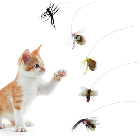 羽のおもちゃ 毛虫 猫じゃらし キャットトイシミュレーション 小飛虫 チョウ ハエ 交換用鳥の羽根 14個入 3個コネクタ(無地)