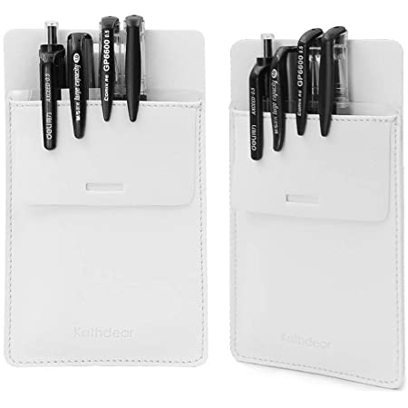 胸ポケット用ペンケース，ポケットプロテクター(2枚セット）,白衣 ポケット 汚れ防止、5本のペンを保 持、曲げたときにペンを内側に保持する新しいデザイン,PUレザー ポケットプロテクター (白)