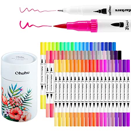 hosum マーカーペン イラストマーカー 40色 セット 水彩ペン 2種類のペン先 太字 細字 油性コミック用 塗り絵、描画、落書き、学習用の カラーペンセット