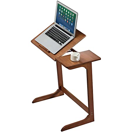 ソファ サイドテーブル Z型 オシャレ パソコンテーブル 天板の角度調整可能 デスク コンパクト iPad・スマホスロット付き 姿勢改善 腰痛/猫背解消 (幅60×奥行35×高さ65cm) ZLN002Q