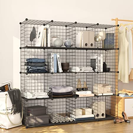本棚 大容量 収納棚 整理棚 ワイヤー収納ラック 簡単な組み立て 衣類収納ボックス 便利な ワードローブ (黑, 9 ボックス)