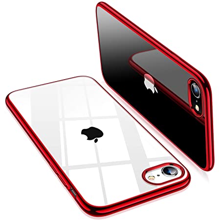 TORRAS iPhone SE 用ケース 第2世代 iPhone7用 iPhone8 用ケース 透明 ソフトTPU 赤 メッキ加工 クリア 薄型 軽量 衝撃吸収 SGS認証 黄ばみなし レンズ保護 4.7インチ アイフォン SE用 7 8カバー レッド Shiny Series