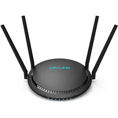 WAVLINK WiFi 無線LAN ルーター 11AC 対応 4本アンテナ外付け AC1200デュアルバンド 2.4GHz 300Mbps+5GHz 867Mbps MU-MIMO技術 ギガビットデュアルバンドWi-Fiルーター パスワード不要·タッチで接続超簡単