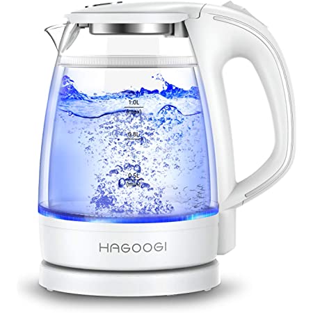 HAGOOGI (ハゴオギ) 電気ケトル ガラス ケトル 1.2L 耐熱ガラス/沸騰自動OFF機能/空焚き防止機能 湯沸かしケトル PSE認証済み ホワイト