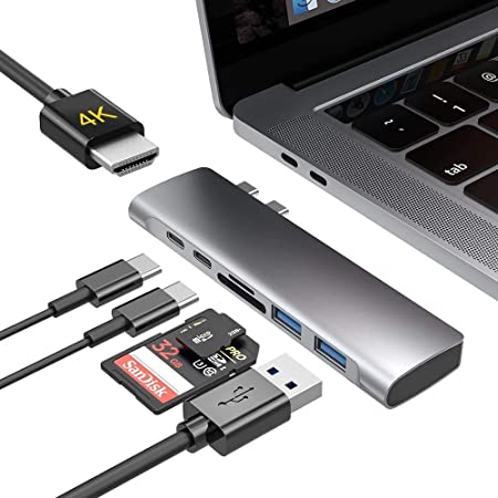 Macbook Pro ハブ Macbook Airハブ USB C ハブ 超軽量 7-IN-2 USB3.0対応　PD急速充電 高速データ転送 4K HDMI出力 SD/Micro SD カードリーダー 持ち運び便利 防熱強化 ドッキングステーション MacBook Pro2016/2017/2018/2019/2020 MacBook Air 2018/2019/2020などに対応 (スペースグレー)