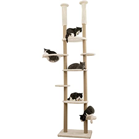 NEOLEAD キャットタワー スタジアム ミニ 146cm 小型～中型猫用 猫タワー 落下防止柵 (アイボリー)