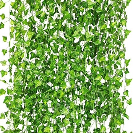 12本 2M フェイクグリーン 人工観葉植物 アイビー 造花 藤 壁掛け 葉 グリーン インテリア 飾り ホーム オフィス ベランダ ガーデン 吊り 人工観葉植物 パーティー 装飾植物
