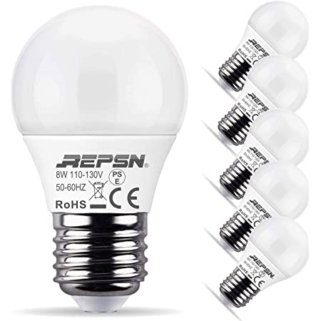 （レップセン）REPSN LED電球 60W形相当 8W 小型電球型（ボール電球形）E26口金 800lm 広配光タイプミニクリプトン形 密閉器具対応 省エネ 6個入り高演色 長寿命 (昼白色, ６個入)