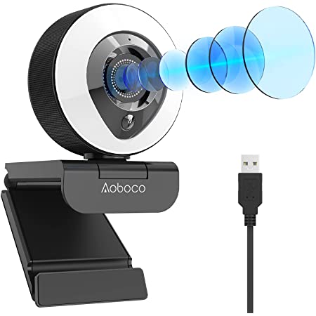 Aoboco webカメラ PCカメラ ウェブカメラ フルHD1080p リングライト付き H.264 オートフォーカス マイク内蔵 美顔機能 背景変更 ビデオ通話 オンライン会議 使いやすさ windows mac 【令和2年 パソコン用カメラ 1年