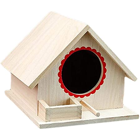 [えみり] 鳥の巣 鳥かご 木小屋 置物 庭飾り 野鳥用 巣箱 ペット用品 鳥ハウス アクセサリー 園芸置物 可愛い ガーデン 吊り下げ 雑貨 (ピンク)