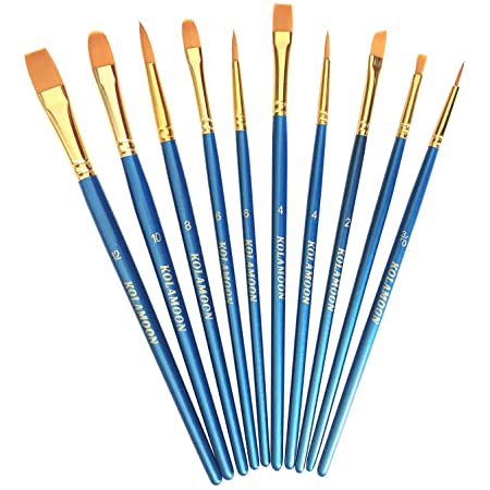 KOLAMOON 10本水彩筆 アクリル絵の具 油彩筆 絵筆セット 面相筆 丸筆 平型筆 画線筆 ナイロンの毛 画筆 アクリル筆