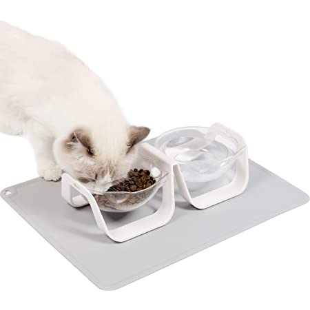 【 マット付き 】iikuru 猫 食器 食べやすい 猫用 フード ボウル 脚付 ネコ エサ入れ 斜め ねこ 餌 台 子猫 餌入れ 皿 y629