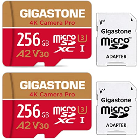 【5年保証 】Gigastone 256GB マイクロSDカード A2 V30 2pack 2個セット Ultra HD 4K ビデオ録画 高速4Kゲーム 動作確認済 100MB/s マイクロ SDXC UHS-I U3 C10 Class 10 micro sd カード SD 変換アダプタ付 Nintendo Switch