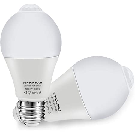 LED電球 人感センサー付き 明暗センサー付き E26口金 12Ｗ 6000K 720lm 自動点灯/消灯 ledランプ 2個セット (昼白色（6000Ｋ)