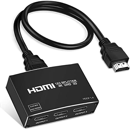 NEWCARE HDMIスプリッター 1入力3出力 同時出力 HDMI 分配器 4K HDCP 1.4 3D 対応 PC Xbox PS4 Fire TV Stick Apple TV用（高速HDMIケーブル付き）
