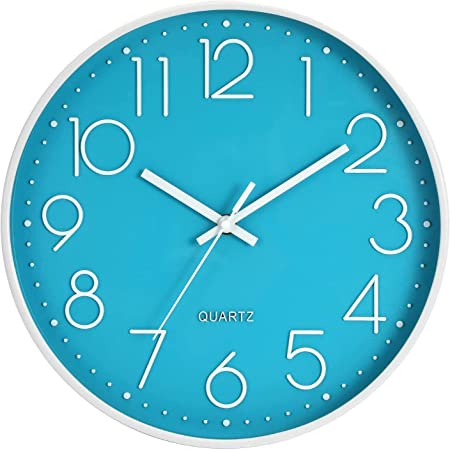 PGONE 掛け時計 おしゃれ 壁掛け時計 クオ—ツ 静音 ブルー 約30cm ホーム ベッドルーム キッチン プレゼント