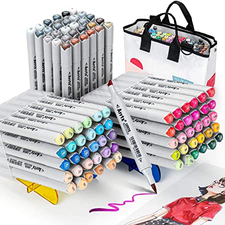 Ohuhu 筆タイプ 120色 マーカーペン 筆先 筆・細字 ふでタイプ ブレンダーペン付き イラストマーカー 鮮やか 手帳 イラスト 色塗り 塗る絵 カード DIY 子供 大人