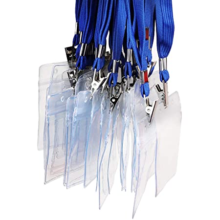 Aimtech 30枚 IDカードホルダー バッジ 名刺 透明 セット 吊り下げ名札 防水保護 横型 青い